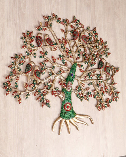 Brass Kalpavriksha Tree Wall Hanging with Birds – 24" multicolour - Budhshiv.com