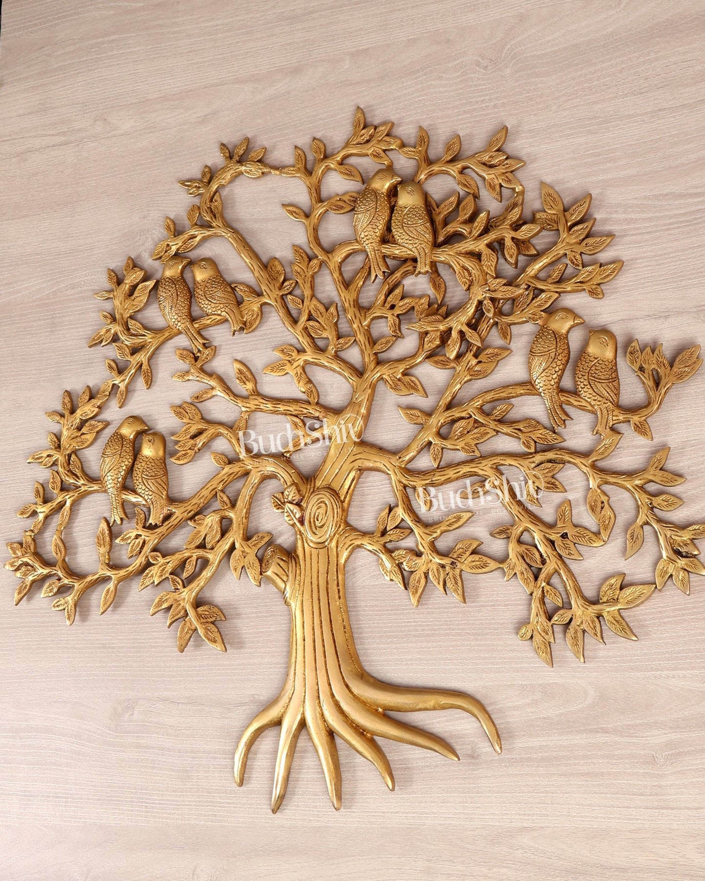 Brass Kalpavriksha Tree Wall Hanging with Birds – 24" - Budhshiv.com