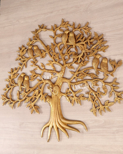 Brass Kalpavriksha Tree Wall Hanging with Birds – 24" - Budhshiv.com