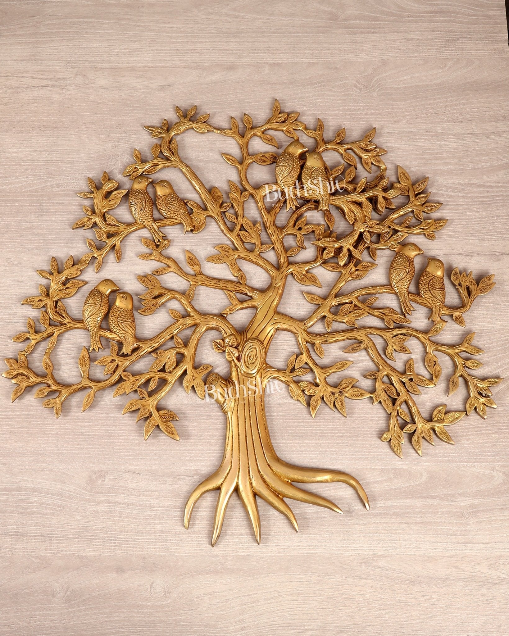 Brass Kalpavriksha Tree Wall Hanging with Birds – 24" - Budhshiv.com