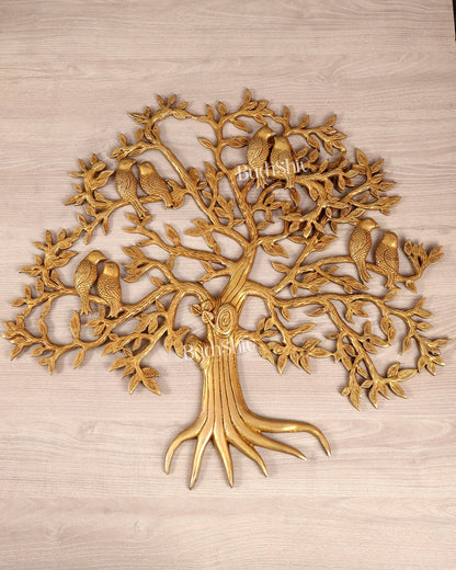 Brass Kalpavriksha Tree Wall Hanging with Birds – 24" - Budhshiv.com