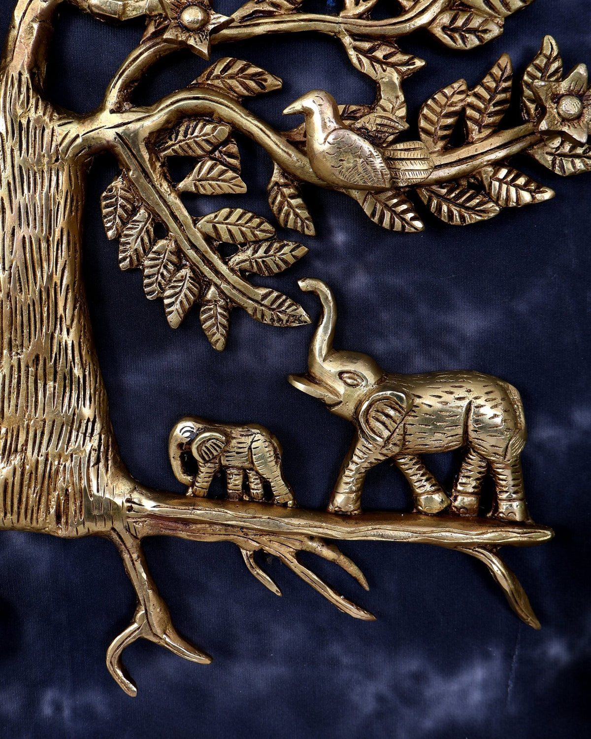 Brass Kalpavriksha Wall Hanging with Elephant Family — Auspicious Wall Décor 18 inch - Budhshiv.com
