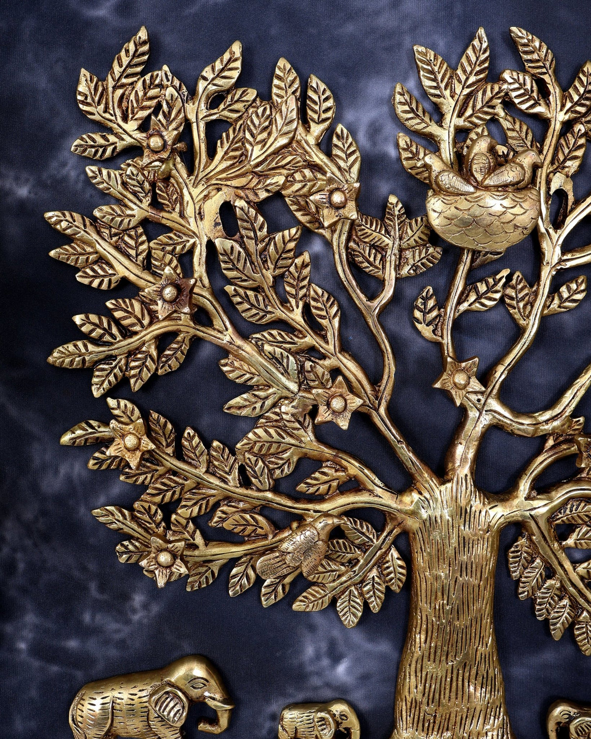 Brass Kalpavriksha Wall Hanging with Elephant Family — Auspicious Wall Décor 18 inch - Budhshiv.com