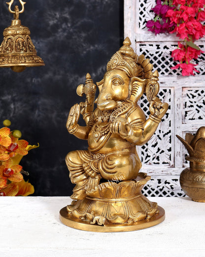 Brass Kamal Ganesha Idol 15 inch - Budhshiv.com
