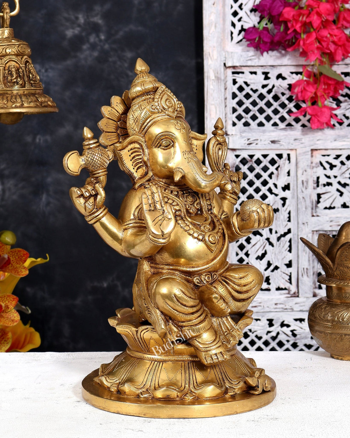 Brass Kamal Ganesha Idol 15 inch - Budhshiv.com