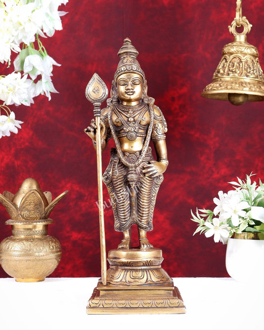 Brass Kartikeya Murugan Swamy Standing Statue – Superfine Divine Sculpture (15 Inch) antique tone - Budhshiv.com