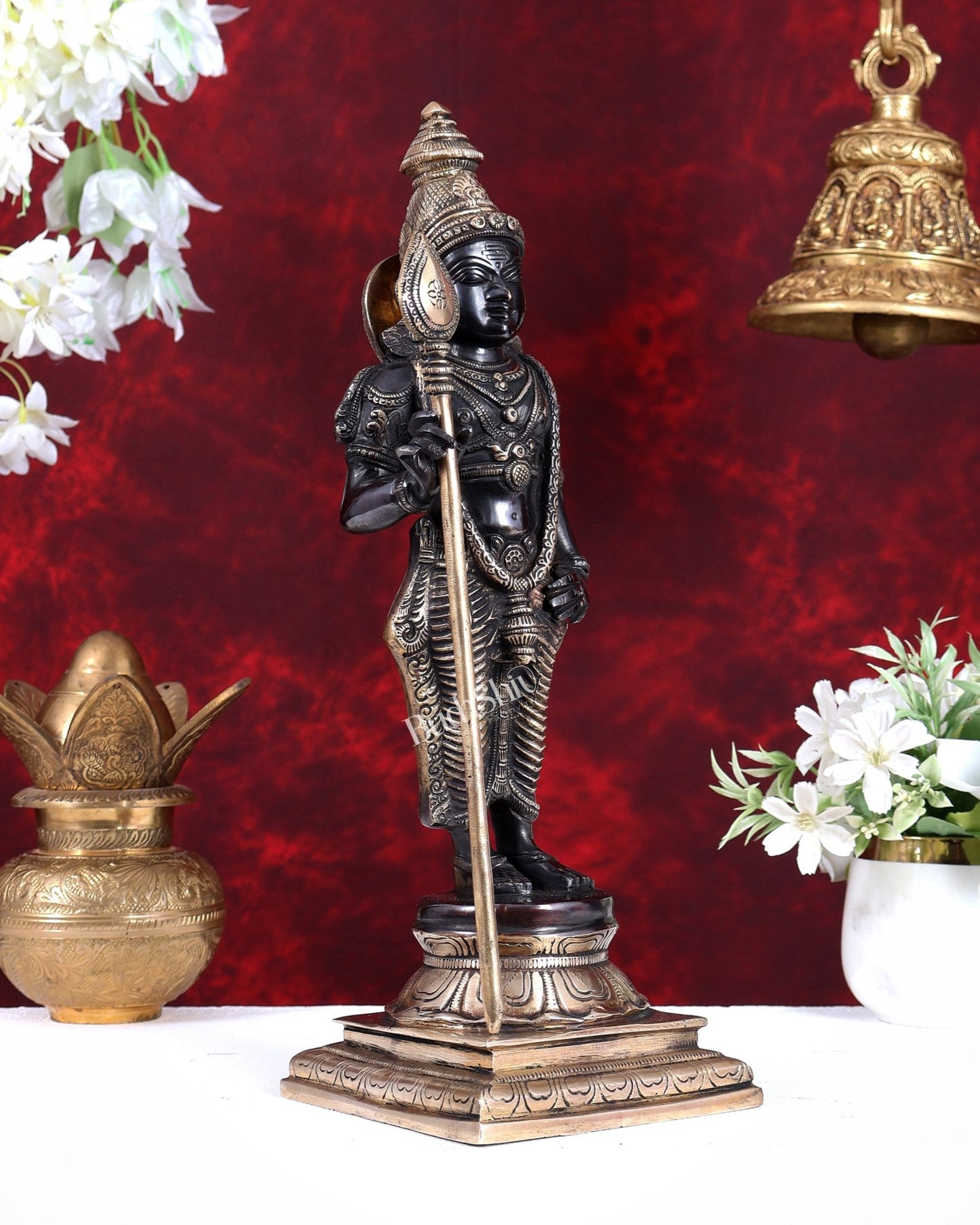 Brass Kartikeya Murugan Swamy Standing Statue – Superfine Divine Sculpture (15 Inch) black finish - Budhshiv.com