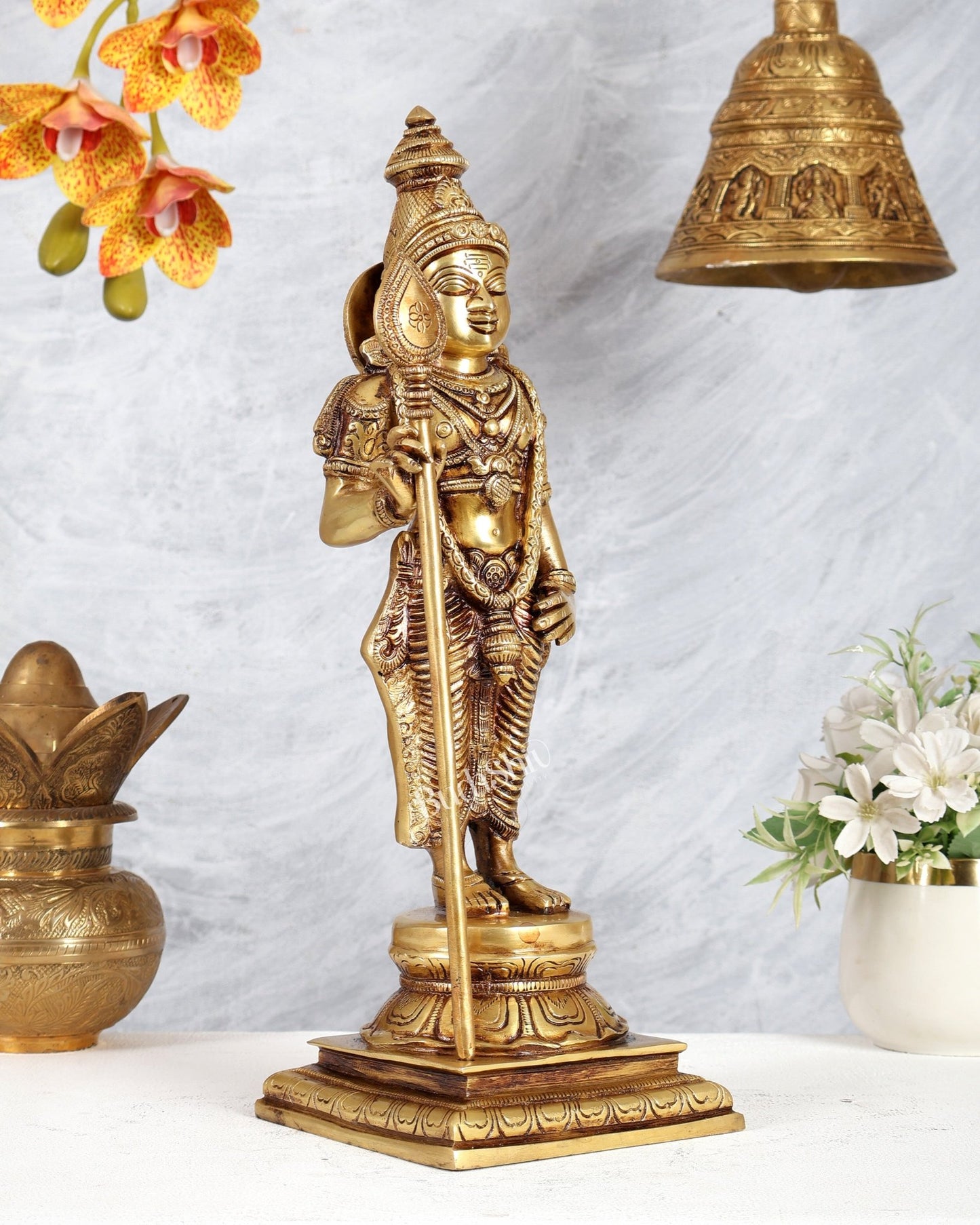 Brass Kartikeya Murugan Swamy Standing Statue – Superfine Divine Sculpture (15 Inches) - Budhshiv.com