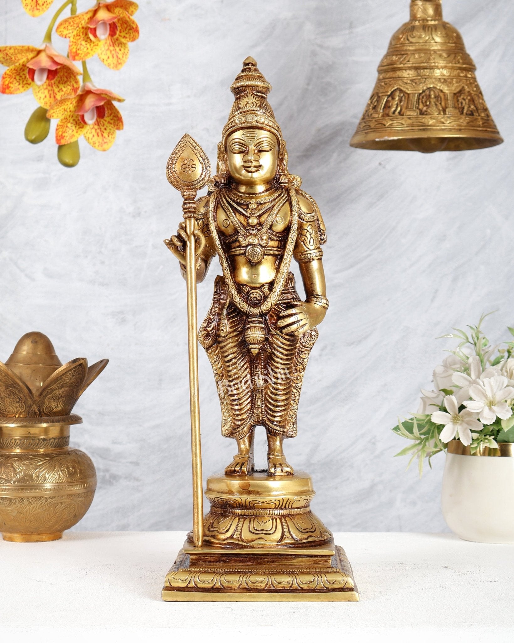 Brass Kartikeya Murugan Swamy Standing Statue – Superfine Divine Sculpture (15 Inches) - Budhshiv.com