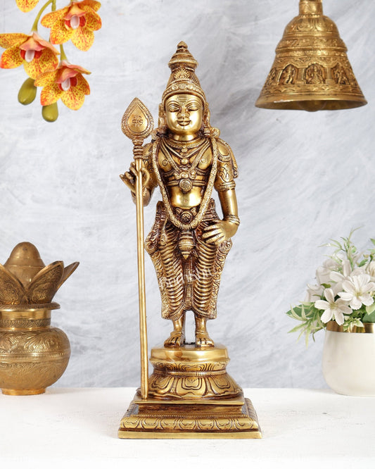 Brass Kartikeya Murugan Swamy Standing Statue – Superfine Divine Sculpture (15 Inches) - Budhshiv.com