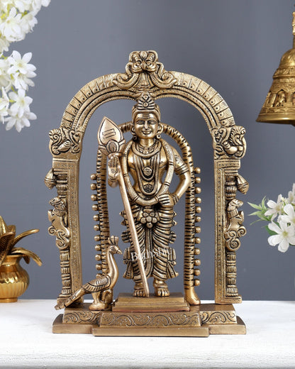 Brass Kartikeya Murugan Swamy Statue with Prabhavali – Divine Temple Idol (13 Inches) - Budhshiv.com