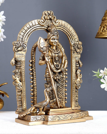 Brass Kartikeya Murugan Swamy Statue with Prabhavali – Divine Temple Idol (13 Inches) - Budhshiv.com