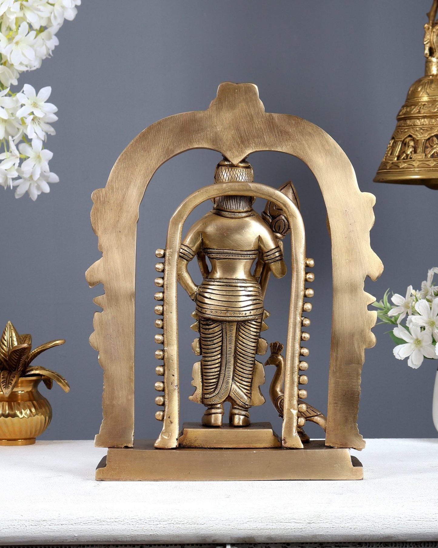 Brass Kartikeya Murugan Swamy Statue with Prabhavali – Divine Temple Idol (13 Inches) - Budhshiv.com