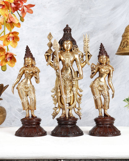 Brass Kartikeya Murugan Swamy with Valli & Devasena Idol – Divine Family Sculpture (13 Inches) - Budhshiv.com