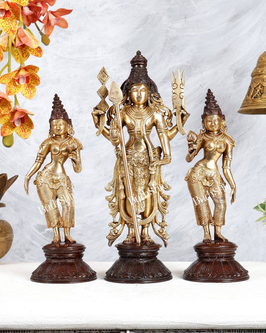 Brass Kartikeya Murugan Swamy with Valli & Devasena Idol – Divine Family Sculpture (13 Inches) - Budhshiv.com