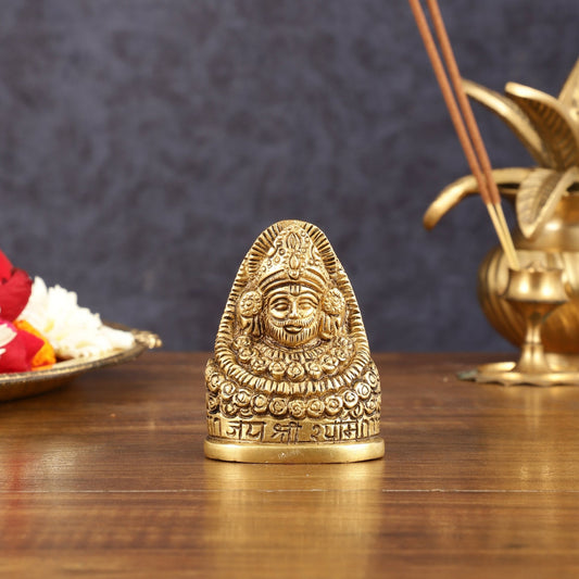 Brass Khatu Shyam Face Bust Idol - 3" Height - Budhshiv.com