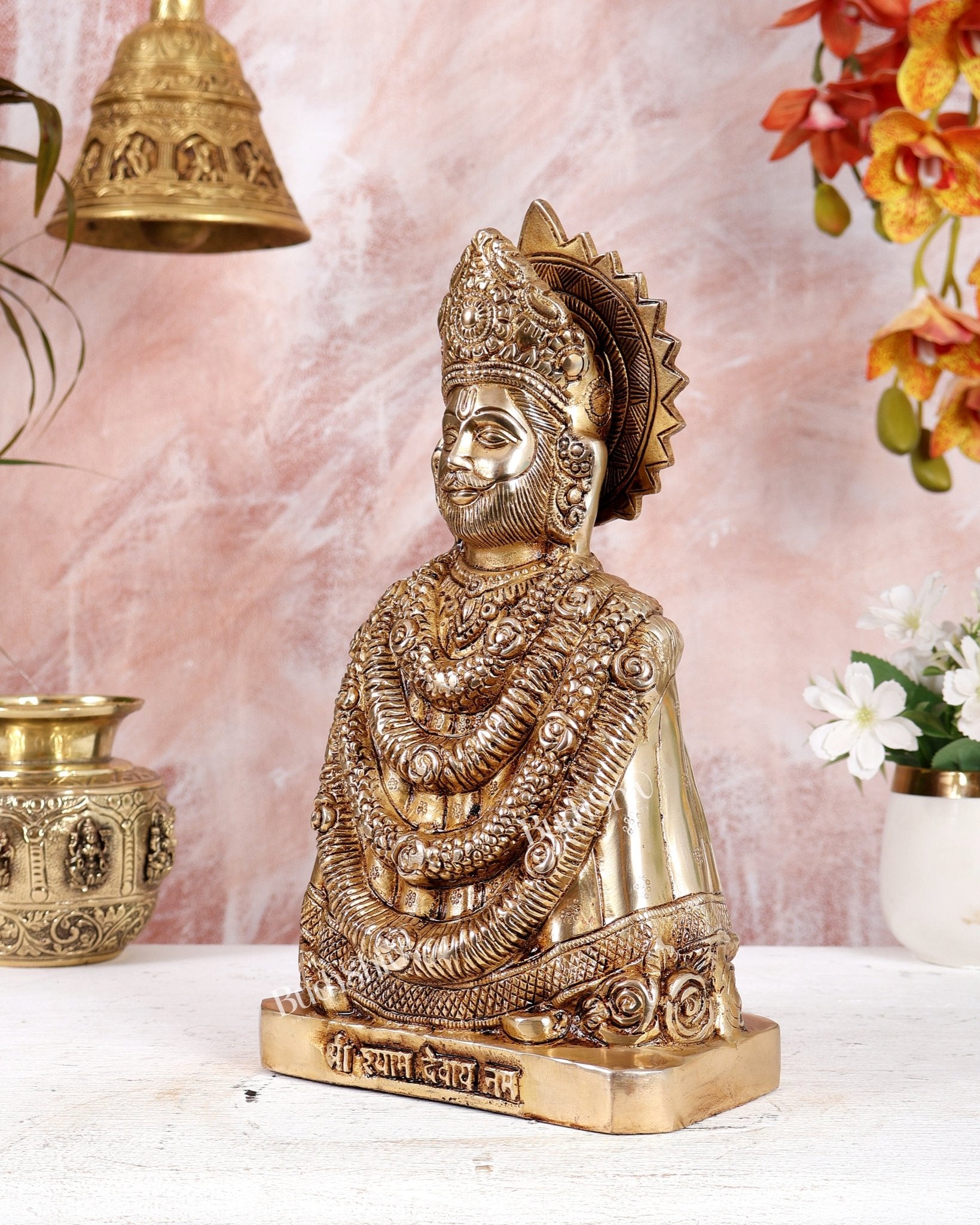Brass Khatu Shyam Ji Idol – Highly Detailed Heavy Handcrafted Statue (11.5 Inches) - Budhshiv.com