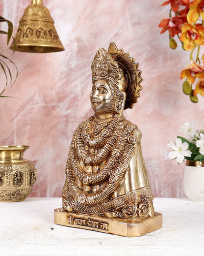 Brass Khatu Shyam Ji Idol – Highly Detailed Heavy Handcrafted Statue (11.5 Inches) - Budhshiv.com