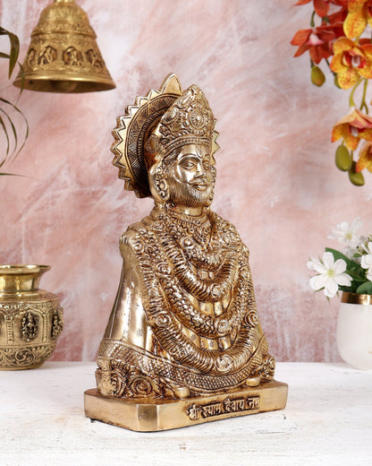 Brass Khatu Shyam Ji Idol – Highly Detailed Heavy Handcrafted Statue (11.5 Inches) - Budhshiv.com