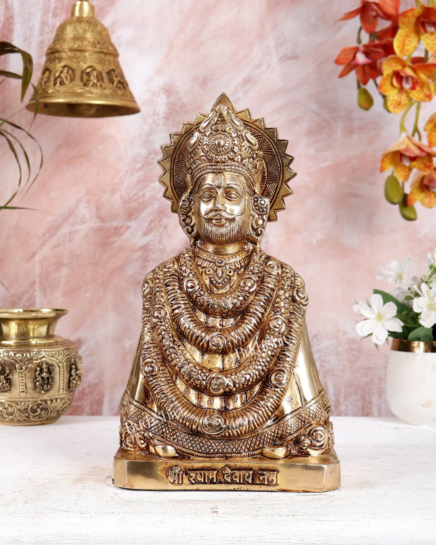 Brass Khatu Shyam Ji Idol – Highly Detailed Heavy Handcrafted Statue (11.5 Inches) - Budhshiv.com