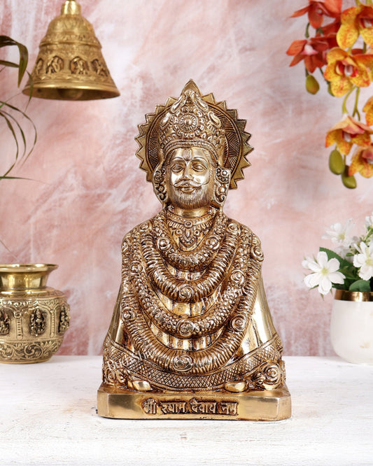 Brass Khatu Shyam Ji Idol – Highly Detailed Heavy Handcrafted Statue (11.5 Inches) - Budhshiv.com