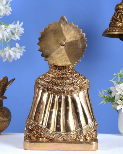 Brass Khatu Shyam Ji Statue with Shyam Devaya Namah Carvings – Divine Devotional Artefact 11 inch - Budhshiv.com