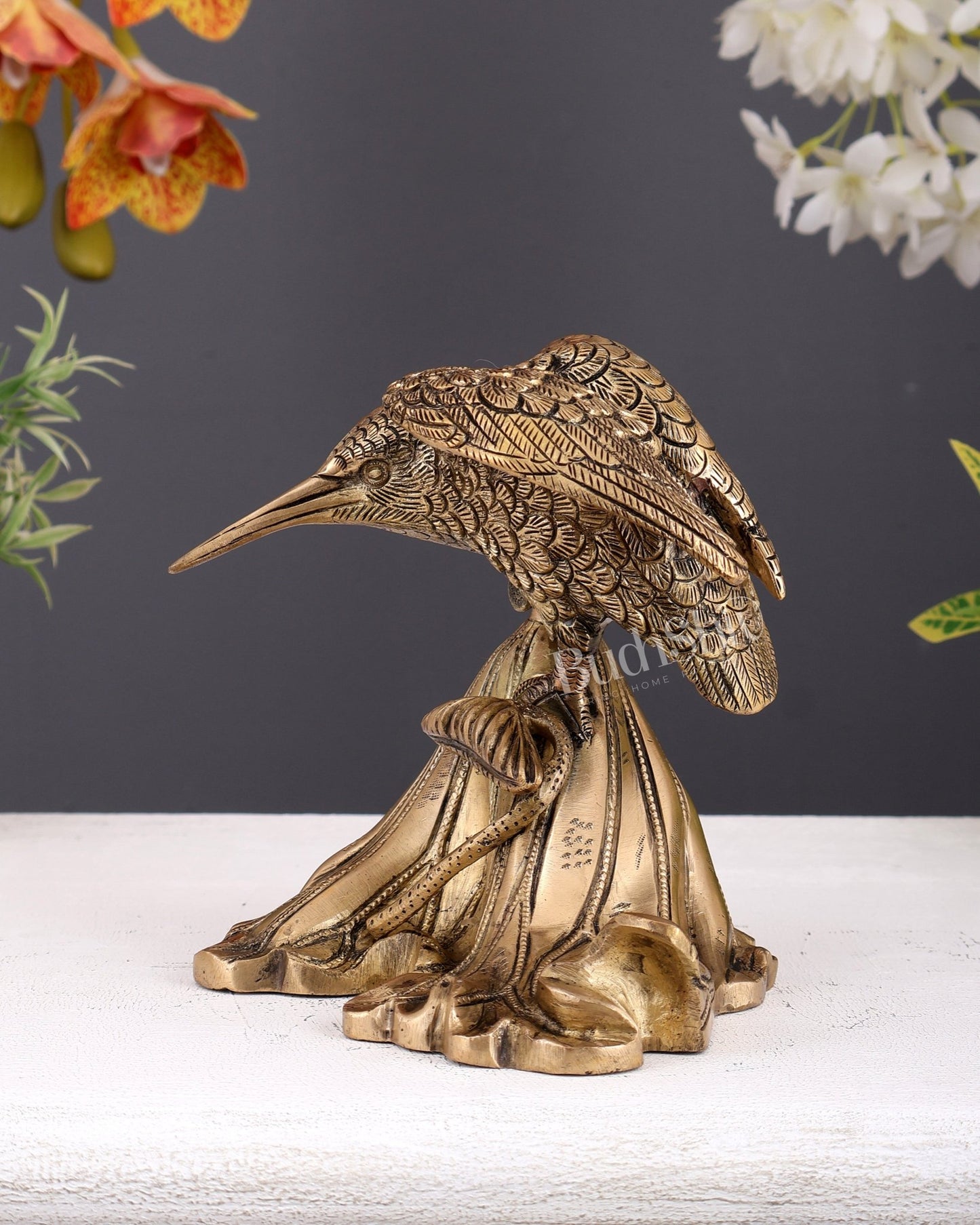Brass Kingfisher Showpiece – Auspicious Decorative Table Accent (6.6 Inches) - Budhshiv.com