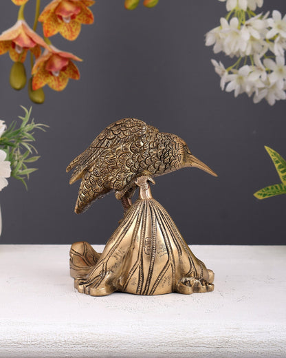 Brass Kingfisher Showpiece – Auspicious Decorative Table Accent (6.6 Inches) - Budhshiv.com