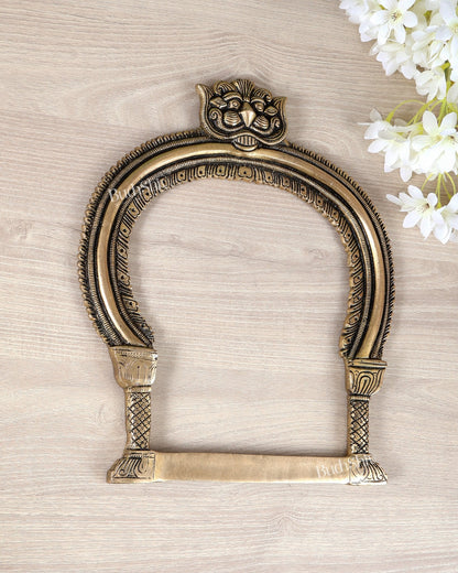 Brass Kirtimukha Design Prabhavali Wall Hanging – 12.2 Inch Sacred Temple Arch - Budhshiv.com