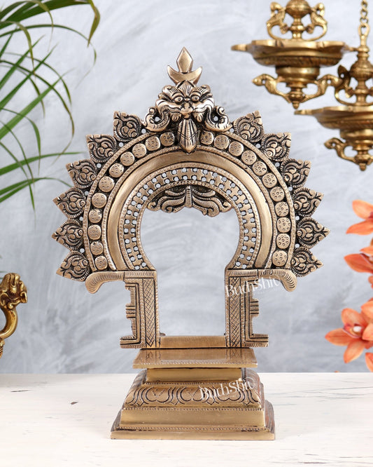 Brass Kirtimukha Singhasan Peetha Chowki | Temple Throne Platform for God Idols 11" - Budhshiv.com