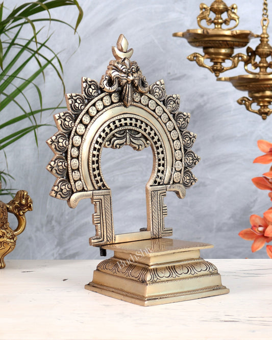Brass Kirtimukha Singhasan Peetha Chowki | Temple Throne Platform for God Idols 11" - Budhshiv.com