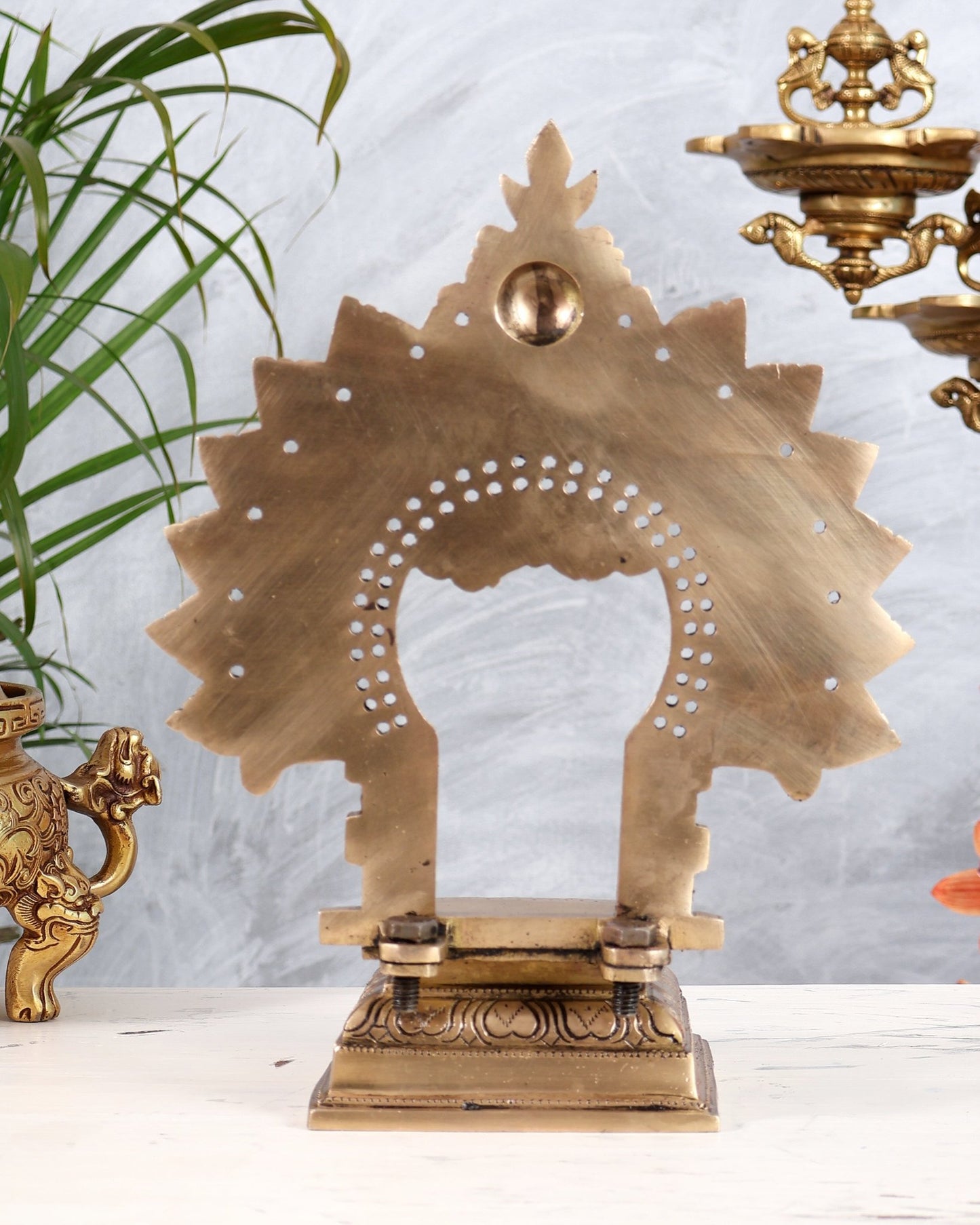 Brass Kirtimukha Singhasan Peetha Chowki | Temple Throne Platform for God Idols 11" - Budhshiv.com