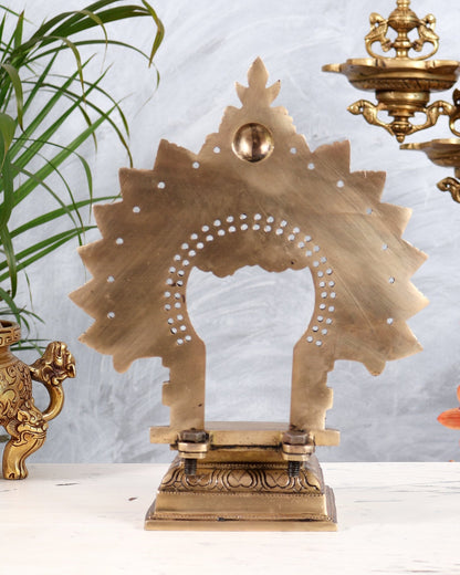 Brass Kirtimukha Singhasan Peetha Chowki | Temple Throne Platform for God Idols 11" - Budhshiv.com