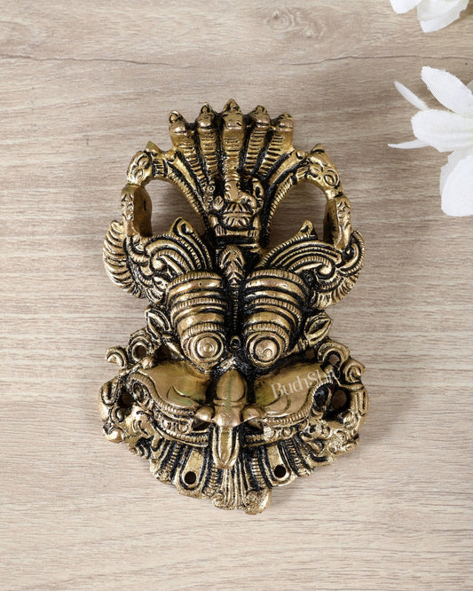 Brass Kirtimukha Yali Face Wall Hanging – Sacred Temple Guardian Décor (5.5 Inch, 800 GM) - Budhshiv.com
