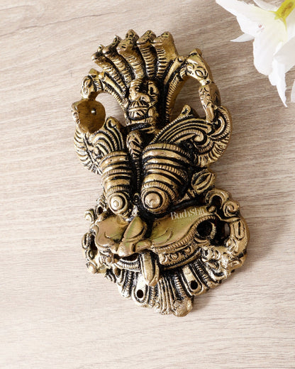 Brass Kirtimukha Yali Face Wall Hanging – Sacred Temple Guardian Décor (5.5 Inch, 800 GM) - Budhshiv.com
