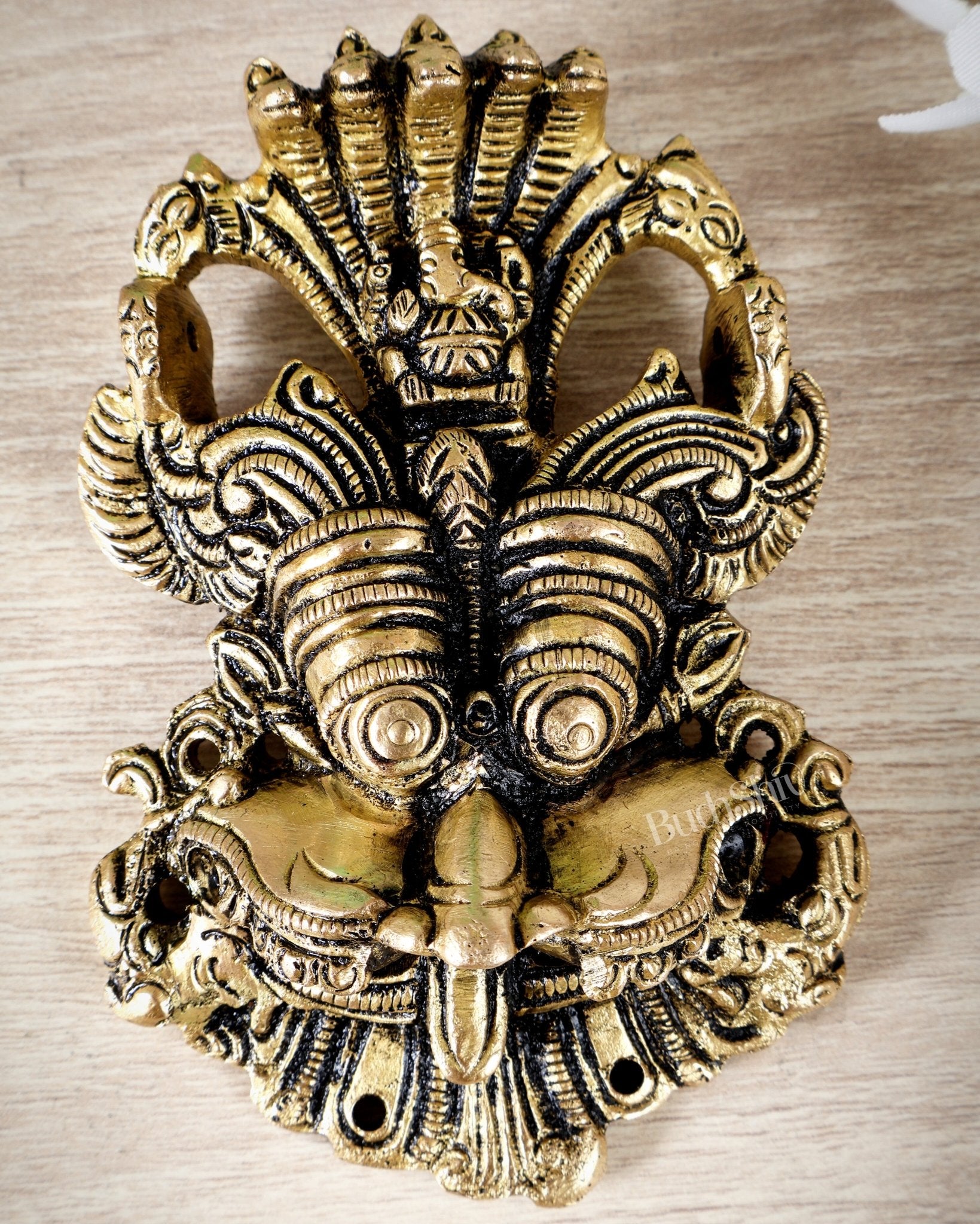 Brass Kirtimukha Yali Face Wall Hanging – Sacred Temple Guardian Décor (5.5 Inch, 800 GM) - Budhshiv.com