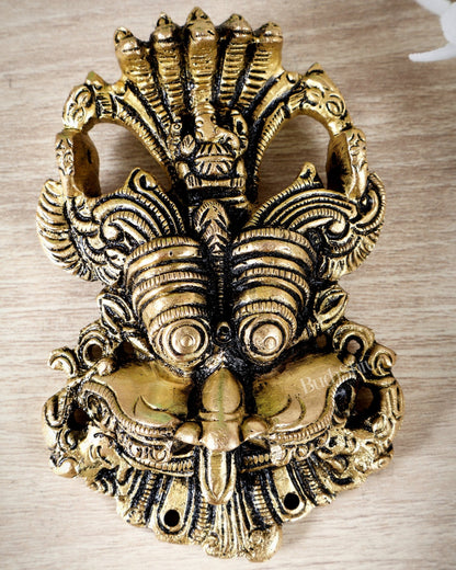 Brass Kirtimukha Yali Face Wall Hanging – Sacred Temple Guardian Décor (5.5 Inch, 800 GM) - Budhshiv.com