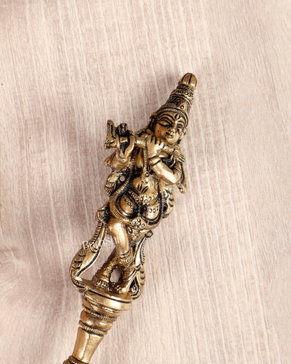 Brass Krishna Design Hawan Spoon – Sruva Yagya Offering Ladle for Pooja (9.5 Inches) - Budhshiv.com