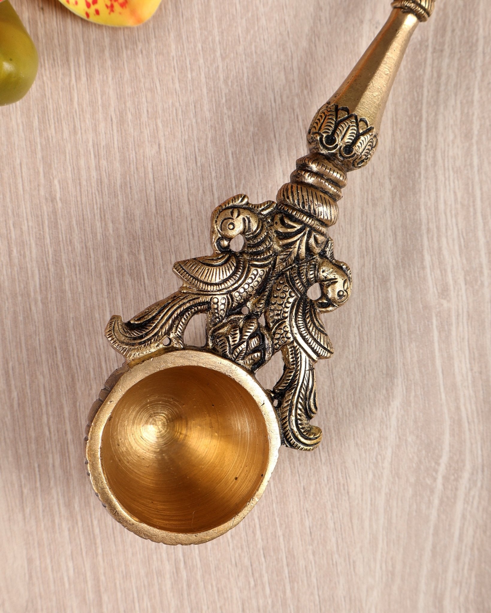 Brass Krishna Design Hawan Spoon – Sruva Yagya Offering Ladle for Pooja (9.5 Inches) - Budhshiv.com