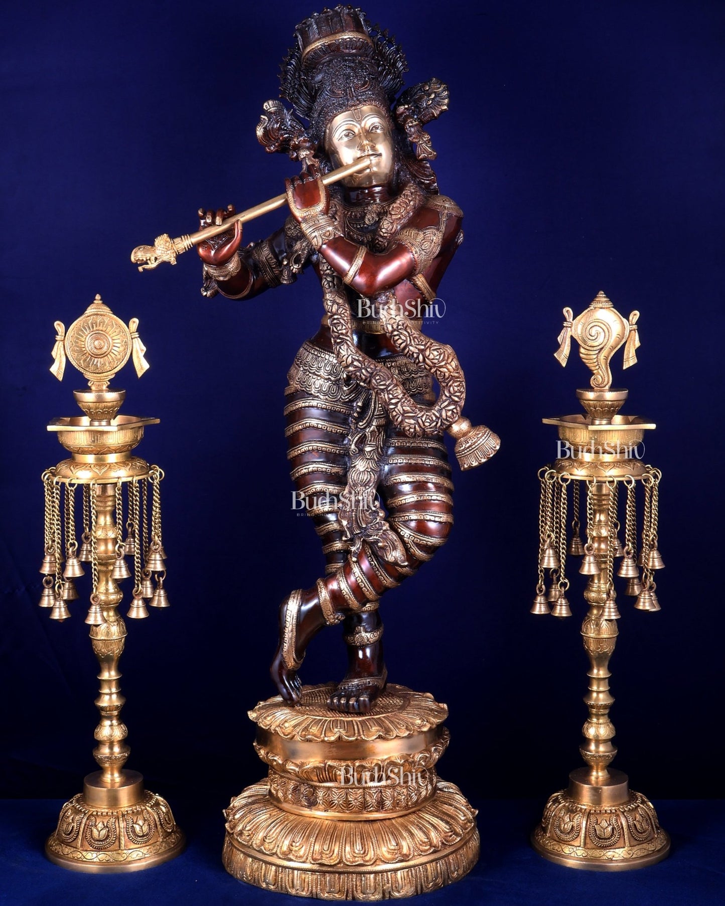 Brass Krishna dual tone Large Statue - 46 inch - Budhshiv.com