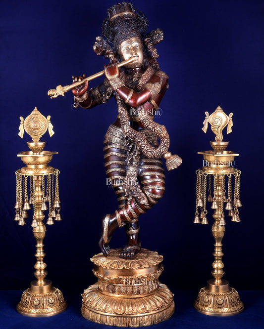 Brass Krishna dual tone Large Statue - 46 inch - Budhshiv.com