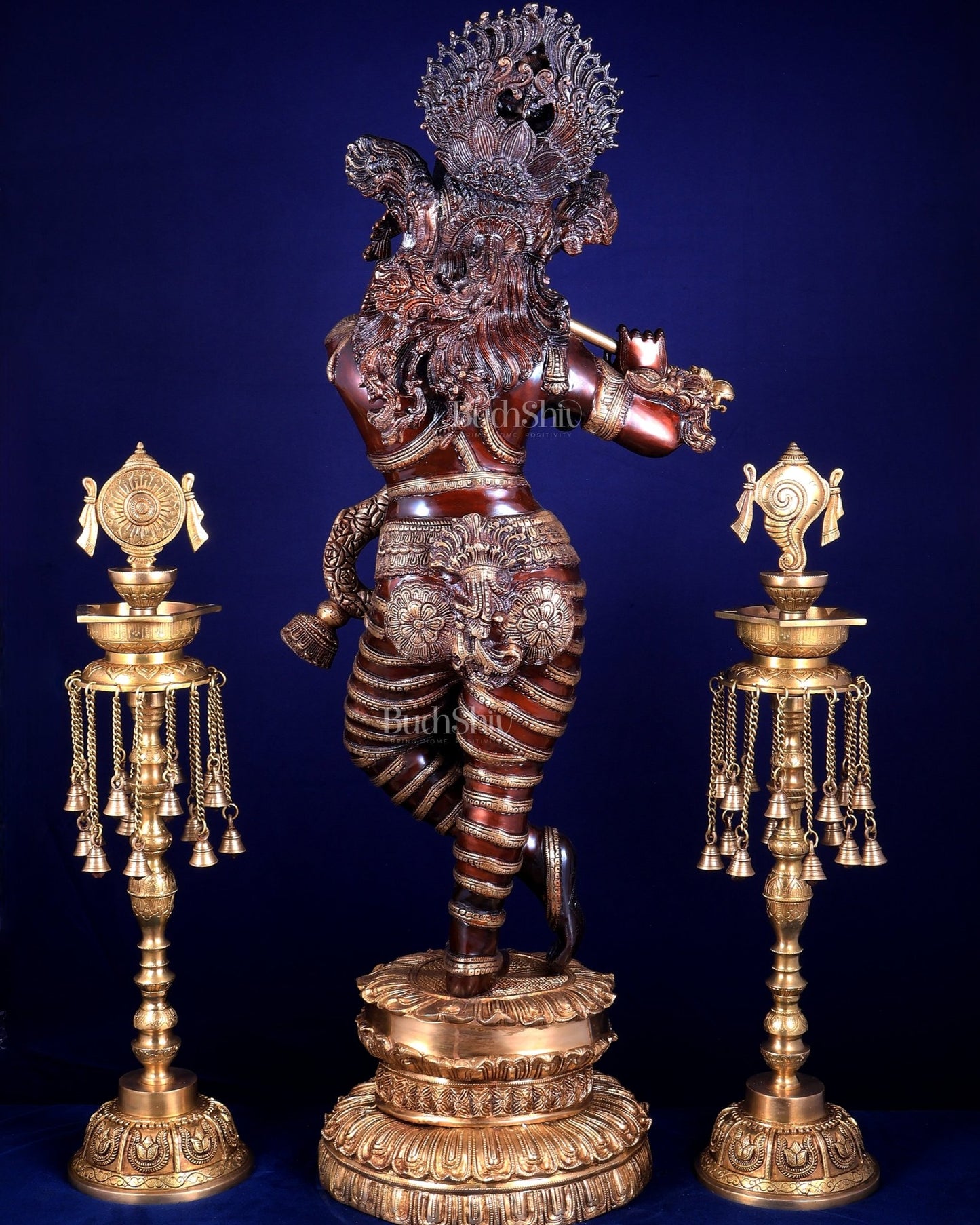 Brass Krishna dual tone Large Statue - 46 inch - Budhshiv.com