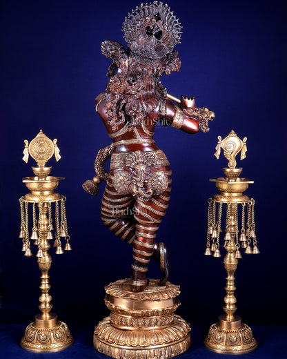 Brass Krishna dual tone Large Statue - 46 inch - Budhshiv.com