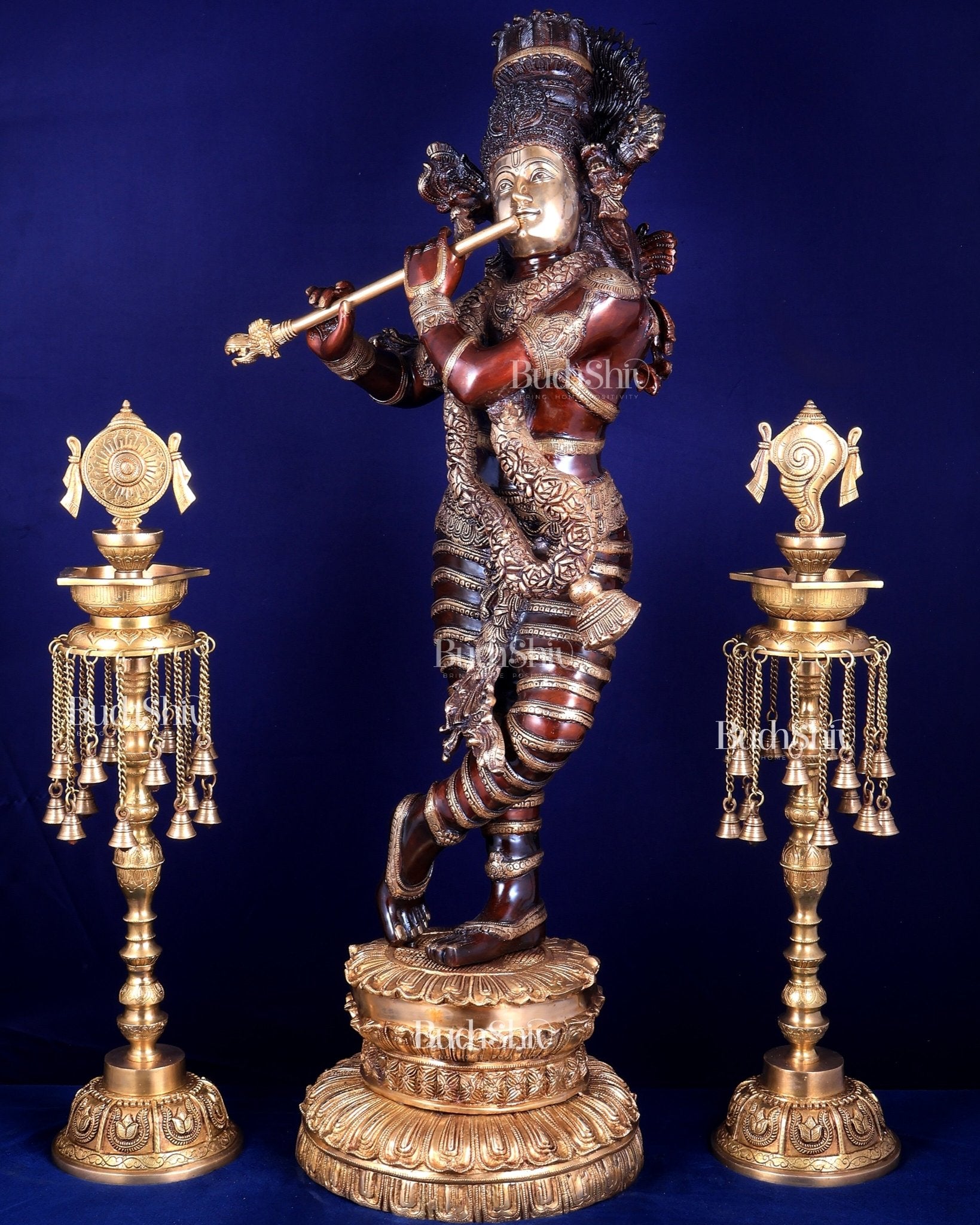 Brass Krishna dual tone Large Statue - 46 inch - Budhshiv.com
