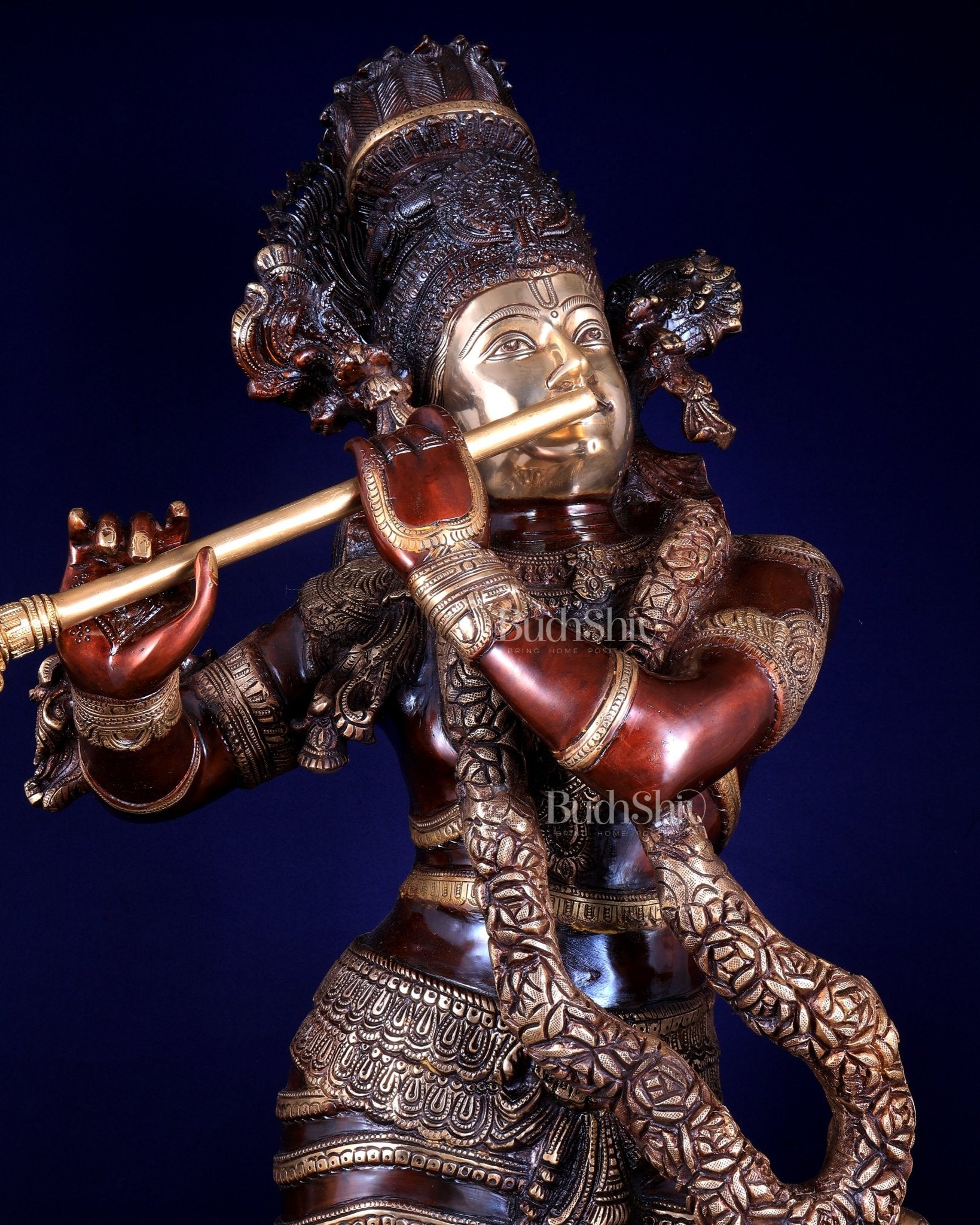 Brass Krishna dual tone Large Statue - 46 inch - Budhshiv.com