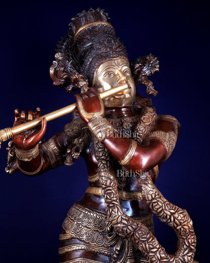 Brass Krishna dual tone Large Statue - 46 inch - Budhshiv.com