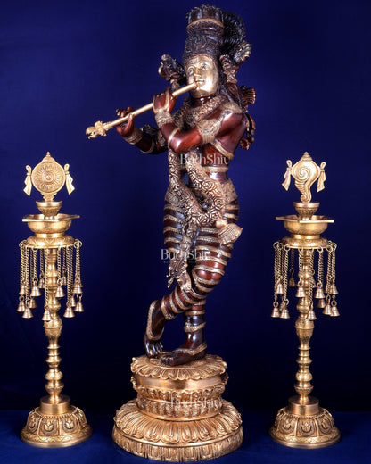 Brass Krishna dual tone Large Statue - 46 inch - Budhshiv.com