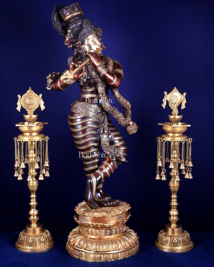 Brass Krishna dual tone Large Statue - 46 inch - Budhshiv.com