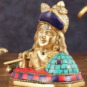 Brass Krishna Face Bust Showpiece - 3.5" Height - Budhshiv.com