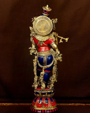 Brass Krishna Idol 30 inch meenakari - Budhshiv.com